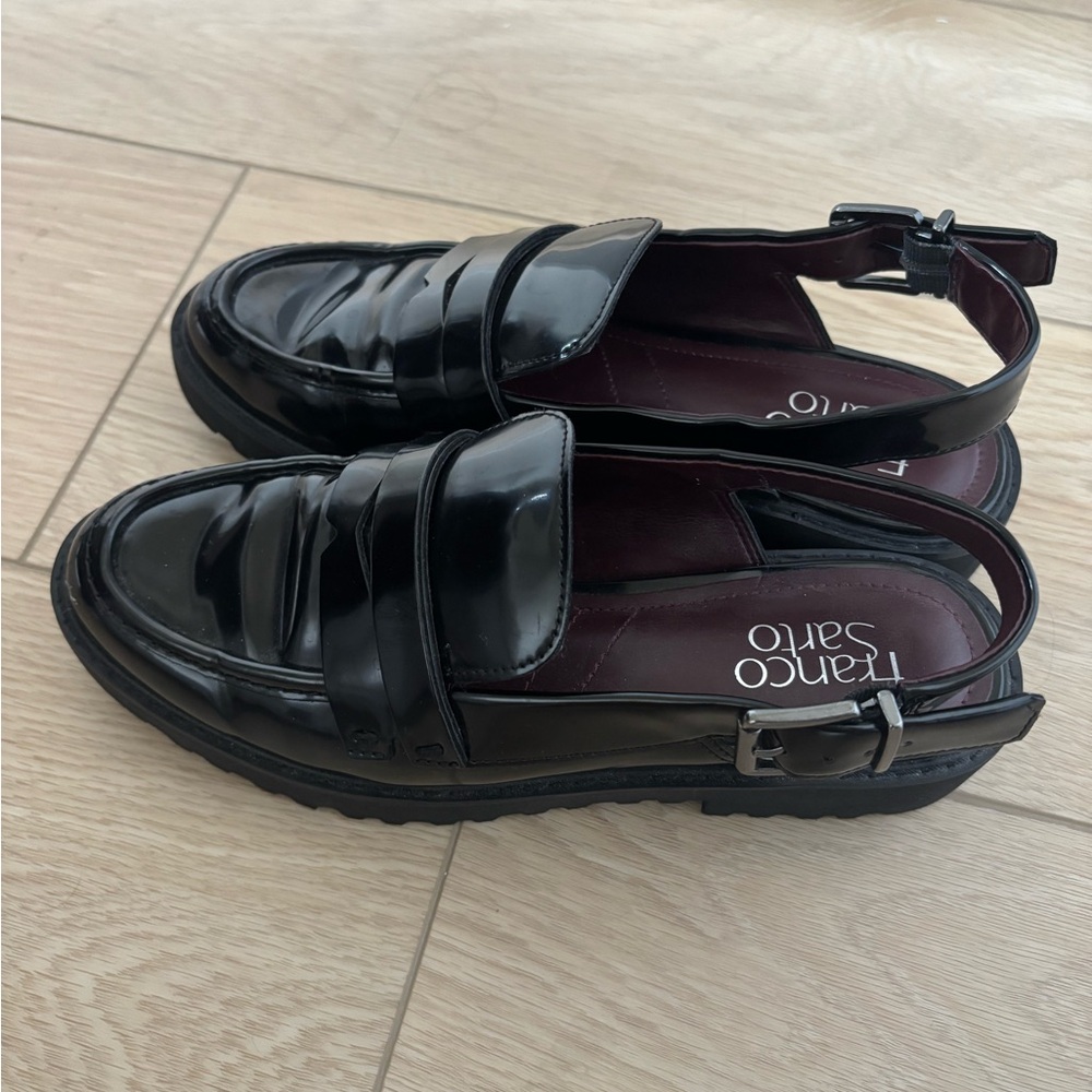 Franco Sarto Black Patent Slingback Loafers